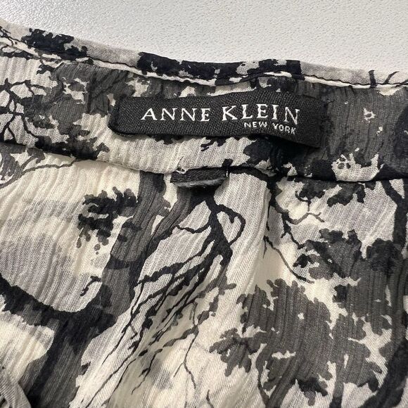 Anne Klein Silk Blouse Size S Tie Front Short Sleeve Forest Fairy Equestrian - Picture 3 of 6